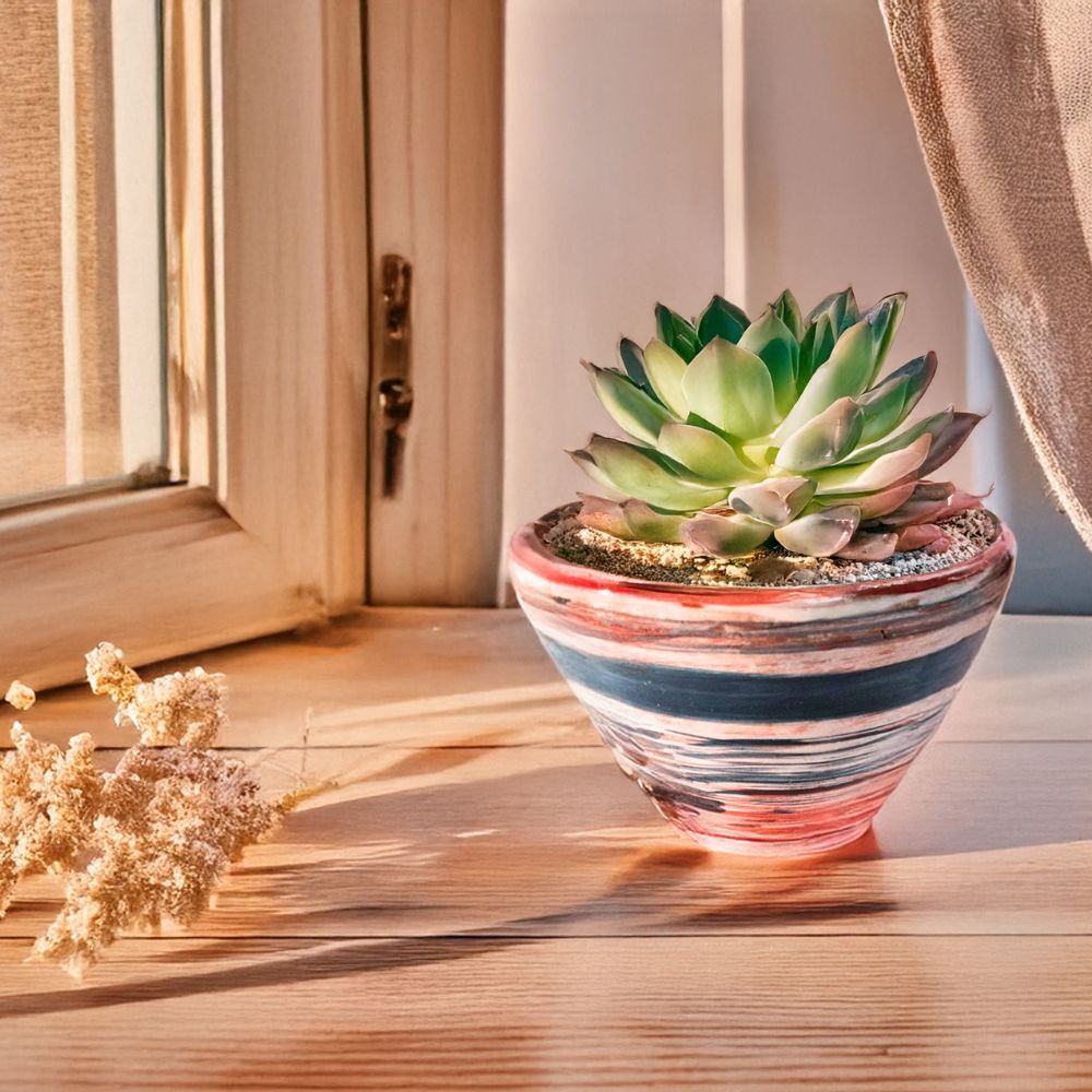 Vaso in ceramica artigianale con decorazione tramonto