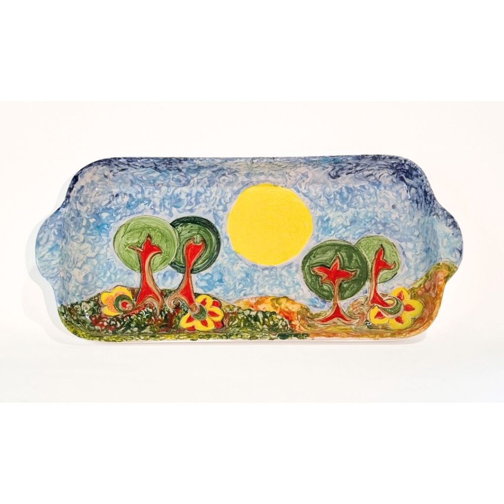 Vassoio dipinto a mano con paesaggio