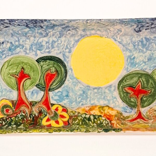 vassoio dipinto a mano paesaggio dettaglio decorazione